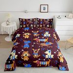 Cartoon Dog Comforter Set for Kids Puppy Comforter Kawaii Dog Pattern Bedding Set Cute Animals Bone Bedroom Decor Gift for Dog Lover Blue Brwon Duvet Set Twin Quilt Set 2Pcs