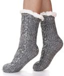 Fluffy Slipper Socks for Women Cosy Winter Warm Thick Thermal Cabin Fleece Knit Plush Home Comfy Sherpa Sleep Grips Non Slip Bed Socks Gift Stocking Fillers(Blue Grey)