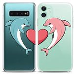 Cavka Matching Couple Cases Compatible with Apple iPhone 11 Adorable Dolphins Love Fish Silicone Cover Best Friends Clear Gift Girlfriend Cute BFF Bae Women