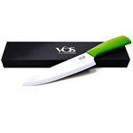 Vos Ceramic Chef Knife 8 Inch with Cover and a Gift Box - Sharp Zirconia Blade Edge for Cutting, Paring, Slicing, Dicing, Chopping - Ideal for Vegetable and Fruit (Green)