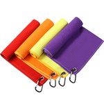 Remagr 4 Pack Golf Towel for Golf Bags Microfiber Fabric Towel Bag with Clip Waffle Pattern Golf Accessories for Men Women Golf Ball Club Set, Multiple Colors (Red, Orange, Yellow, Purple)