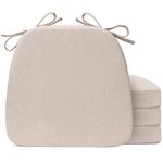 Sunsleek Chair Cushions for Dining Chairs, D-Shaped Seat Cushions with Removable Washable Cover and Ties, Chair Pads for Kitchen, Indoor Dining Room, Patio Chairs, 17'' x 16'', Set of 4, Beige