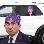 Ride-A-Long Prison Mike with Purple Bandana 12" Perforated See Thru Window Screen Decal attaches to Rear or Side car Window