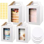 4 Pack Tall Cake Boxes with Windows, Large Tiered Cake Boxes 2 Sizes 10x10x12 & 12x12x14 Inch Tier Cake Carrier with 4 Cake Boards, Disposable Cake Containers (PACK 4)