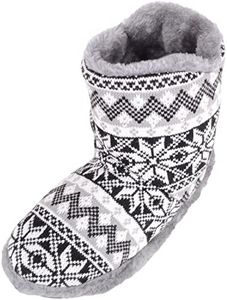 SNUGRUGS Mens Knitted Style Slipper Boots/Booties with Warm Faux Fur Lining - Grey/White - 10 UK