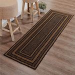 VHC Brands Black & Tan Braided Jute Runner Rug, Non-Skid Pad, Rectangle, Black, 24x78