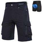 Ally Mens Mountain Bike Shorts Padded Biking Shorts Baggy Cycling Bicycle Bike Shorts with Padding Wear Relaxed Loose-fit (Black, Large)