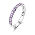 Daesar 18ct White Gold Engagement Ring Women Elegant Simple Thin Rows Round Amethyst Engagement Ring Silver Ring Size T 1/2