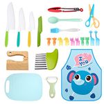 BBKON 23 Pieces Toddler Knife Tools Set, Kids Knife Set Include Wooden Knife, Cutting Board, Crinkle Cutter, Peeler, Tweezer and More, Kids Safe Kitchen Knife Set for Cutting Veggies Fruits Salad Cake