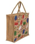 Kuber Industries Umbrella Print Jute Reusable Eco-Friendly Hand Bag/Grocery Bag For Man, Woman With Handle (Brown) 54KM4366