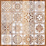 GTHJEXZ Large Reusable Stencil Mandala Stencil Laser Cut Painting Template for Floor Wall Tile Fabric Furniture Stencils Painting，16 Pack (6 x 6Inch）