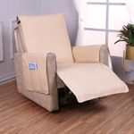HOKIPO Quilted Recliner Chair Cover for 1 Seater with Side Pockets, Beige (NEW-727-BGE)