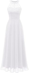 Wedtrend Vestito da Festa Sera Donna Lungo Elegante Abito da Matrimonio Cocktail in Chiffon Pizzo WT0201White S