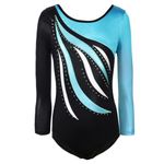 ESHOO Girls One-Piece Striped Gymnastics Ballet Leotards Shinning Diamond Embroidered (Blue Long Sleeve 9-10Y)