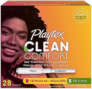 Playtex Clean Comfort Organic Cotton Tampons, Multipack (14ct Regular/14ct Super Absorbency), Fragrance-Free, Organic Cotton - 28ct