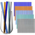 Weysat 100 Pcs Reusable Glass Straws Bulk, Glass Drinking Straws Smoothie Straw for Milkshakes Tea Juice Cocktail (Multi Color,10 x 200 mm)