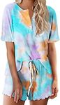 Ekouaer Tie Dye Pajamas Set Womens Loungewear Sleepwear 2 Piece PJ Sets