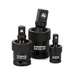 CASOMAN 3-Piece Impact Universal Joint Socket Swivel Set - Ball Spring Design 1/4", 3/8" and 1/2" Drive, CR-MO, U-Joint Sockets Swivel