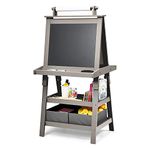 Maxmass 3 in 1 Kids Art Easel, Double-Sided Whiteboard & Chalkboard with Paper Roll, Art Drawing Board Stand for Nursery and Baby Toddler Junior Bedrooms (Grey)