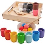 Ulanik Balls in Cups Toddlers Montessori Toys for 1 Year Old + Baby Preschool Matching Wooden Games for Learning Colour Sorting and Counting