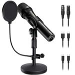 BietrunPro Metal XLR USB-C Dynamic Microphone for Podcast Recording/Singing, PC Computer Gaming Streaming Studio Vocal Mic with Mic Gain, Desktop Stand, Pop Filter, Headphone Jack, for YouTube, Live