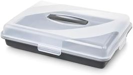 Best House | Plastic Cake Storage Box | GREY | 1 Pc | BPA Free | Cake and Pastry Carrier With Handle | Rectangular Lockable Food Containers - L 46cm x W 32cm x H 9.7cm, Pack of 1