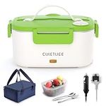 CuieTuee Electric Lunch Box 3-in-1 80W Ultra Quick Portable Food Warmer (220V/12V/24V) Heated Lunch Boxes for Adults for Car Truck Work Leakproof, SS Container with Carry Bag 1.5L-White-Green