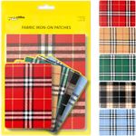 ZEFFFKA Premium Quality Large Plaid Tartan Fabric Iron-on Patches Inside & Outside Strongest Glue 100% Cotton Repair Decorating Kit Jeans Modern Cool Design 5 Pieces Size 5" by 7" (13 cm x 18 cm)