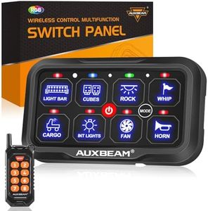 Auxbeam 8 Gang Switch Panel with Remote Control Range Up to 165FT RC-800 (RA84) Toggle Momentary Pulsed Multifunction Built in Solid State Relay Switch Panel for Car Boat Truck RV, 2 Year Warranty