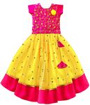 Stanwells Kids Girls Lehnga Choli Ruffle Pattern Dress Half Sleeves Readymade Hand Sequins Embroidery Ethnic Traditional Full Length South Indian Girl Lehnga Choli(Yellow and Magenta)(7-8 Years)