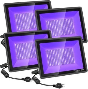 YANYCN 4 Pack 300W LED Black Flood Light, Outdoor with Plug and Switch, IP66 Waterproof Blacklight for Glow Party, Halloween, Fluorescent Poster, Body Paint, Aquarium