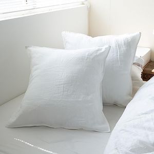 Simple&Opulence 100% Linen Euro Shams Double Stitching Craft (26''x26''), Pack of 2, Basic Style Solid Color Natural Flax Square Throw Pillow Covers - White