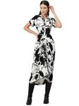 Cottinfab Women White and Black Short Sleeves Floral Print Crepe Shirt Midi Dress