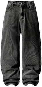 GORGLITTER Boy's Baggy Wide Leg Jeans Elastic High Waist Loose Denim Pants Bottoms with Pockets Black 14 Years