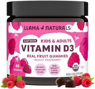 Llama Naturals Real Fruit Vitamin D3 Gummies Kids & Adults; No Added Sugar Cane, Organic, Vegan, Healthy Bones, Immunity, Mood, for Women, Men, Children; 200% DV Each; 60 ct (30-60 Days) (Raspberry)