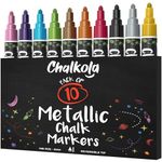 Chalkola Metallic Liquid Chalk Pens for Blackboard, Chalkboard, Whiteboard, Window, Labels, Bistro, Glass, Board - Pack of 10 Wipeable Paint Chalk Markers - Washable 6mm Reversible Bullet & Chisel Tip