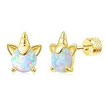 Liaya Unicorn Earrings for Girls Women - 925 Sterling Silver Hypoallergenic Cute Opal Stud Earring for Sensitive Ears, 14K Gold Plated Mini Animal Earrings Jewelry Lovely Gifts for Kids & Little Girls