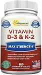 aSquared Nutrition Vitamin D3 with K2 Supplement-180 Chewable Tablets, Max Strength D-3 Cholecalciferol & K-2 MK7 to Support Healthy Bones, Teeth, Heart -Antioxidant D3 & K2 MK-7 Energy Formula Adults