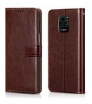 WOW IMAGINE Redmi Note 9 Pro/Pro Max/Poco M2 Pro Flip Back Cover Mobile Case Vegan Leather (Flexible, Shock Proof | Hand Stitched Leather Finish | Card Pockets & Stand | Wallet Style Flip | Brown)