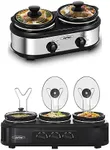 Slow Cooker, Dual and Black Triple Slow Cooker Buffet Server Multiple Pot Food Warmer, Slow Cooker Buffet Food Warmer Adjustable Temp Lid Rests Stainless Steel