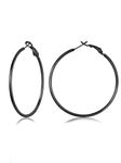 FOCALOOK Black Earrings for Women Stainless Steel Hypoallergenic Thin Lightweight Big Hoop Earrings 50mm