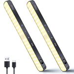 Ferswe Motion Sensor Light Indoor Rechargeable, Battery Level Display, 60 LED Motion Sensor Closet Lights, Dimmable Touch Control, Under Cabinet Lights for Kitchen, Closet, Cupboard(2 Pack)