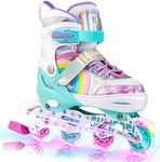 SULIFEEL Adjustable Light up Inline Skates for Kids Girls Beginner Skates with Illuminating Wheels Rainbow Unicorn