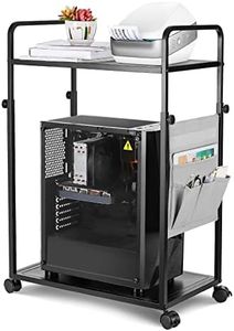 Retyion PC Stand Computer Tower Stand Adjustable 2-Tier CPU Stand with Hanging Bag and Locking Caster Wheels Under Desk for Home Office