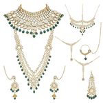 I Jewels Wedding Collection Traditional Ethnic Gold Plated Pearl & Kundan Stone Work Bridal Jewellery Set For Women (BLP034G)