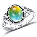 BESTEEL 925 Sterling Silver Mood Ring for Women Handmade Oval Solitaire Ring Vintage Celtic Knot Rings Jewelry Temperature Control Color Change Mood Rings