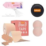 Solitude Boob Tape Kit - Boob Tape with 10 Nipple Pasties for Fashion with 36 Strips Multipurpose Double Sided Body Tape for Clothes & 1 Pair Reusable Nipple Cover for Women Brown