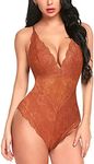 Avidlove Womens Lingerie Sexy One Piece Teddy Plus Size Lace Bodysuit (Orange Brown, 4XL)