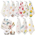 saerryor 10PCS Cotton Muslin Squares for Baby, Extra Soft 11.8"X11.8" Reusable Baby Wash Cloths, 6 Layers Organic Cotton Baby Towels Burp Cloths with Printed Design for Newborn