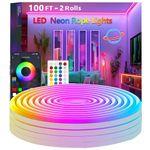 Bvokon 30M Neon Rope Lights,Flexible Led Rope Light Control with App/Remote,Multiple Modes,Music Sync,IP65 Outdoor RGB Led Strip Lights Waterproof